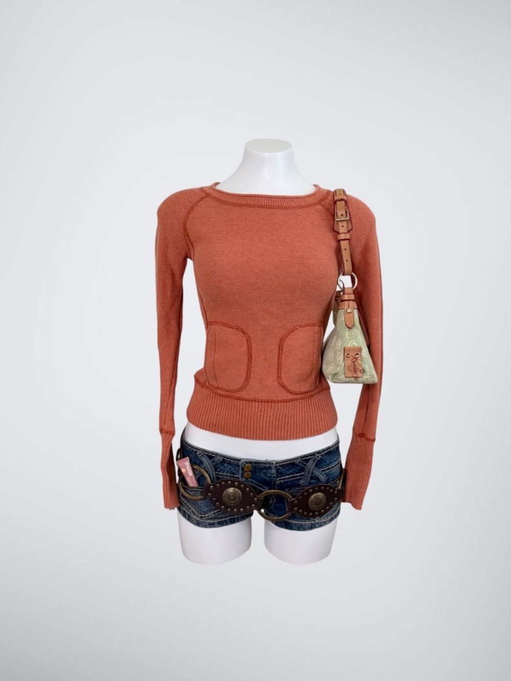 Early 2000s Mossimo Terracotta w/ Orange Stitching Knit Long Sleeves Top